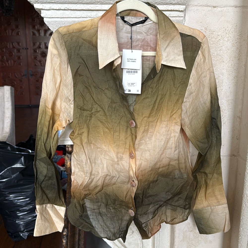 Zara Button Up Tie Dye Blouse Size Medium